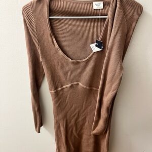Abercrombie Brown Ribbed Long Sleeve Dress